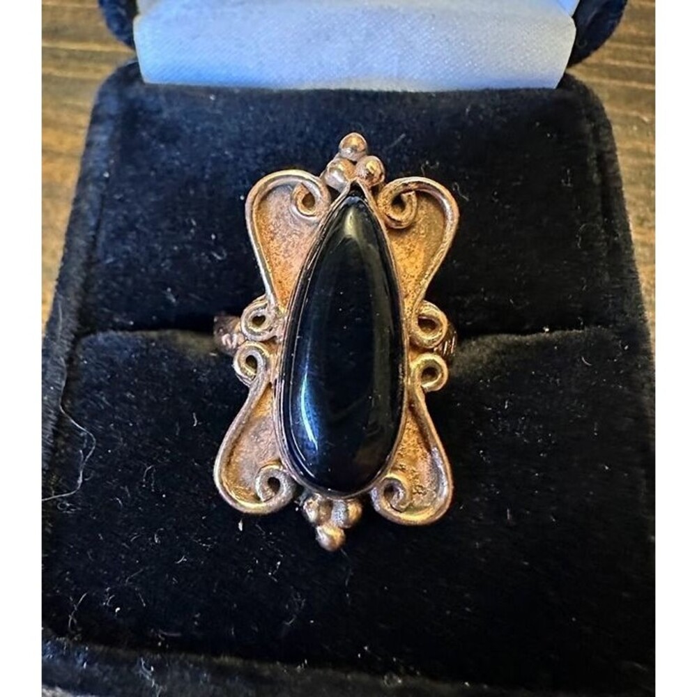 Teardrop Black Onyx Pure Copper Ring Size 7